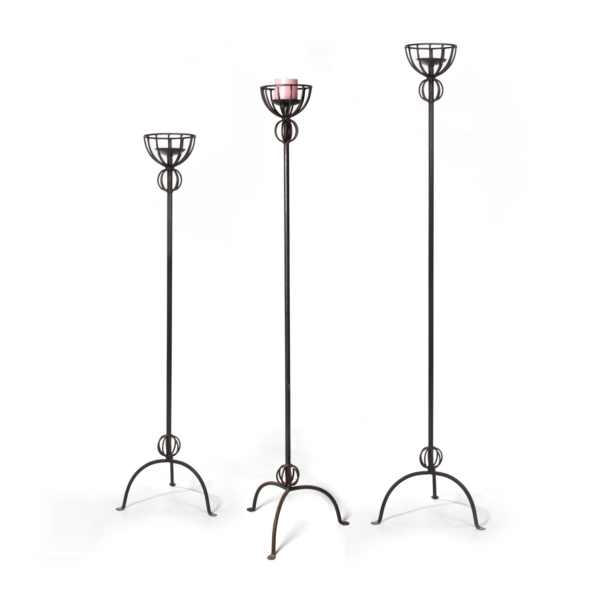 3 Kerzenständer aus Eisen im Set, H 120-150 cm von fischer's lagerhaus