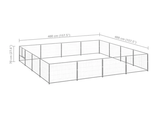 Chenil extérieur cage enclos argenté 400 x 400 x 70 cm 02_0000244