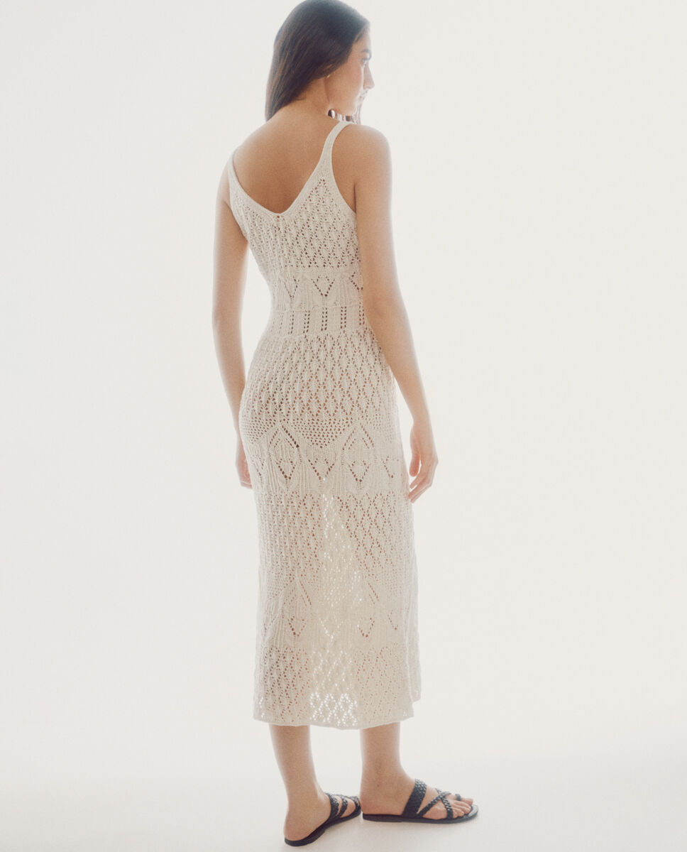 Vestido midi de renda - Marfim