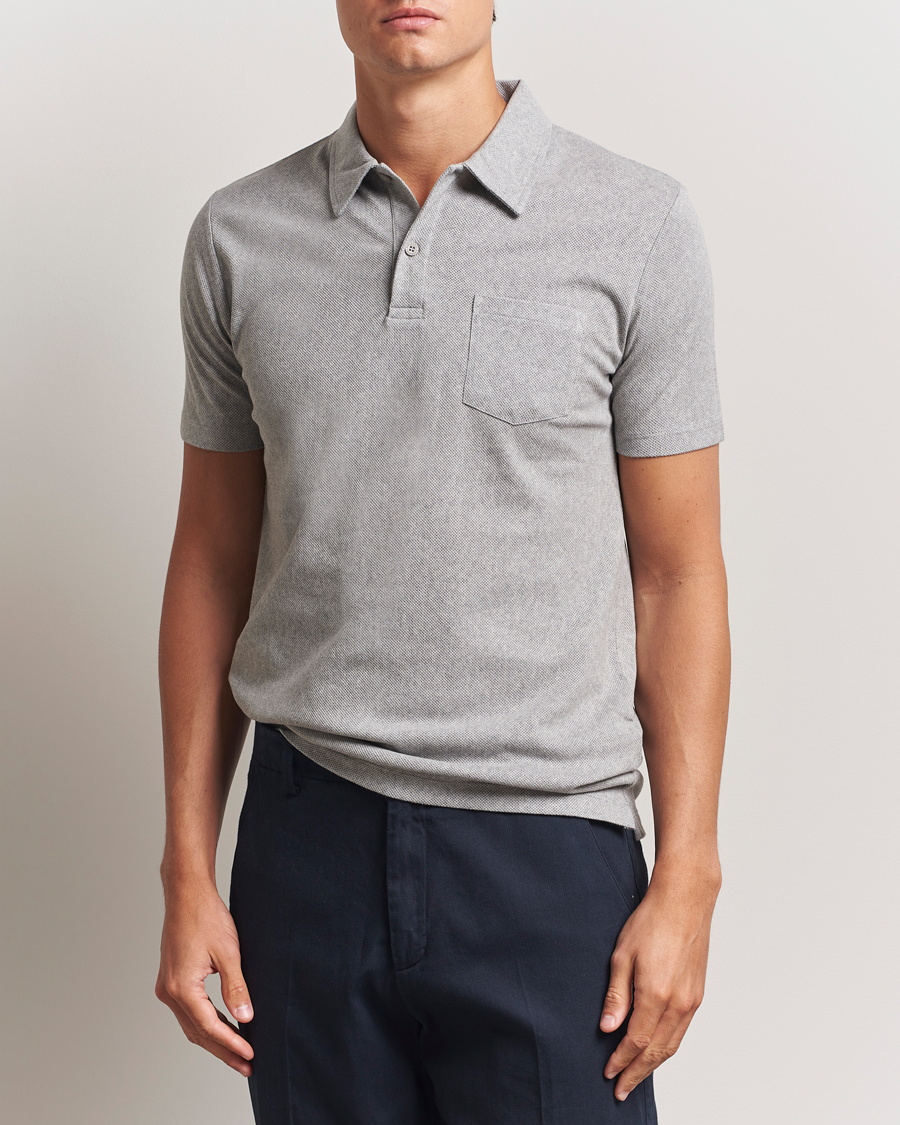 Sunspel Riviera Polo Shirt Grey Melange
