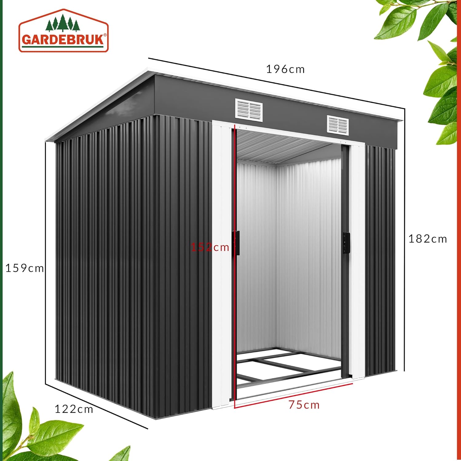 GARDEBRUK® L Metall Gerätehaus 2m² mit Fundament 200x125x180cm Schiebetür Anthrazit Geräteschuppen Gartenhaus 4m³