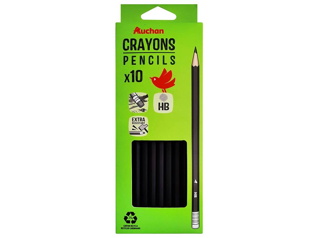 CONJUNTO DE 10 LÁPIS AUCHAN GRAFITE HB COM BORRACHA