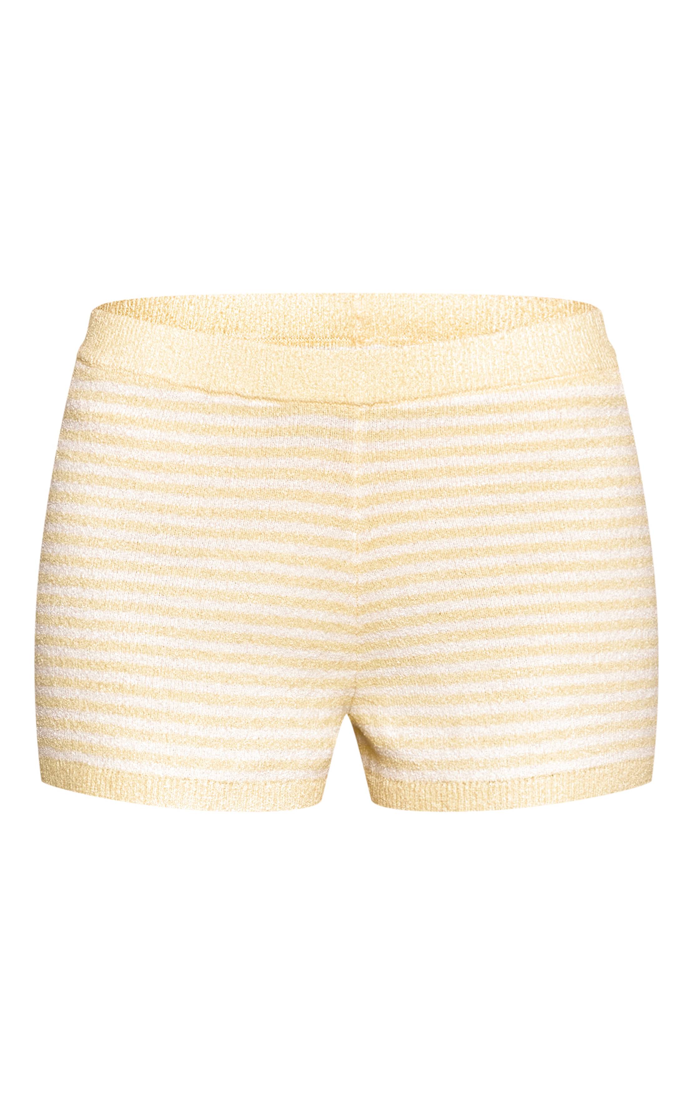 Jaune Short En Maille Éponge À Rayures