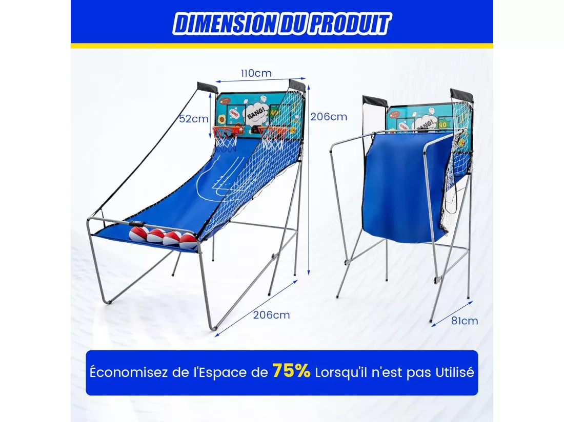 Panier de Basketball Pliable à Double Tir 4 Balles Pompe de Gonflage, Jeu de Basketball Arcade pour 1 à 4 Joueurs avec Système de Pointage, 8 Modes de Jeux pour Enfants Adultes (Vert)