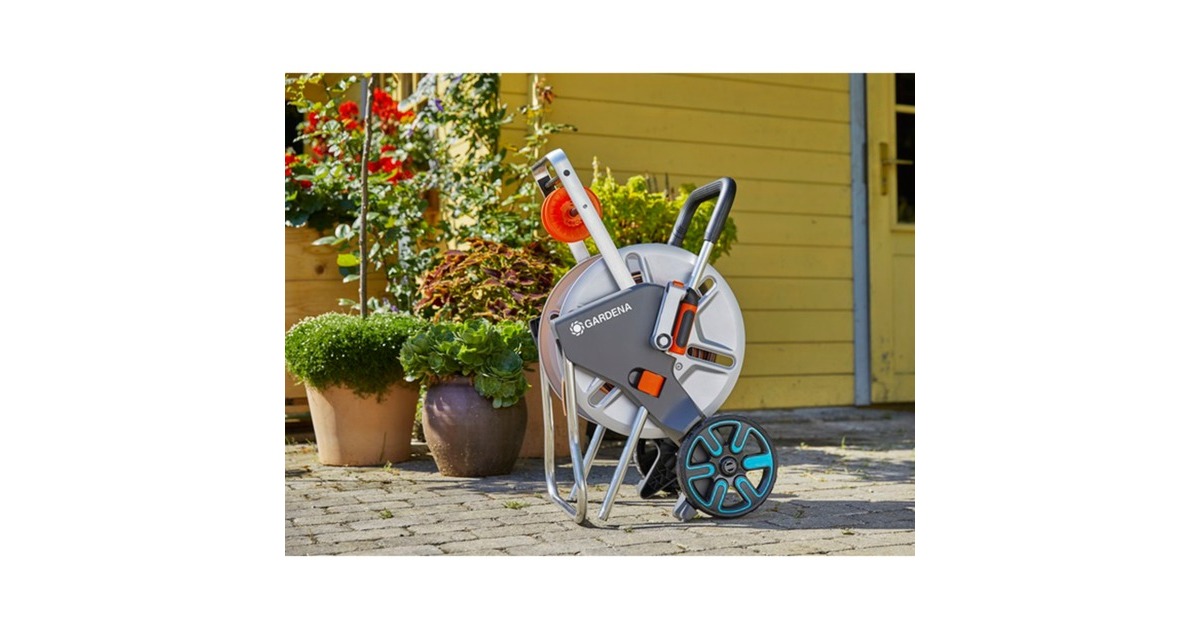 GARDENASlangenwagen AquaRoll M Easy Metal Set  (Grijs/oranje, 18547-20, 25 m)