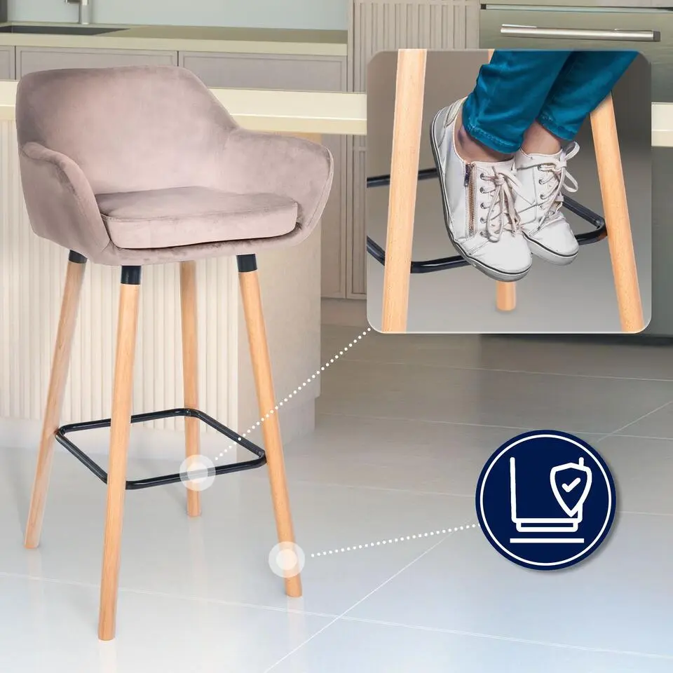 CLP Set van 2 Barkruk Grant natura Frame - Fluweel - licht grijs