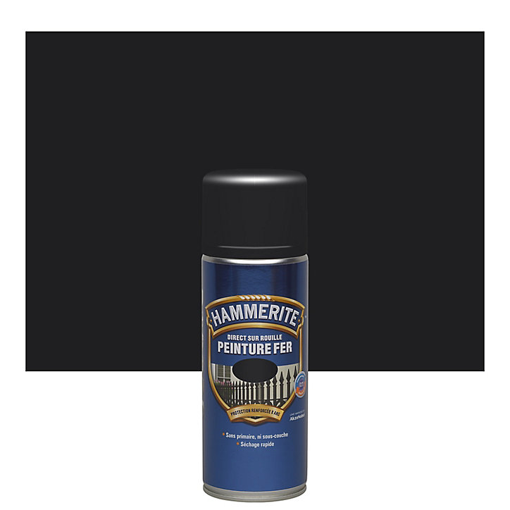 Peinture extérieure aérosol e métal direct sur rouille Hammerite brillant laqué noir 400ml