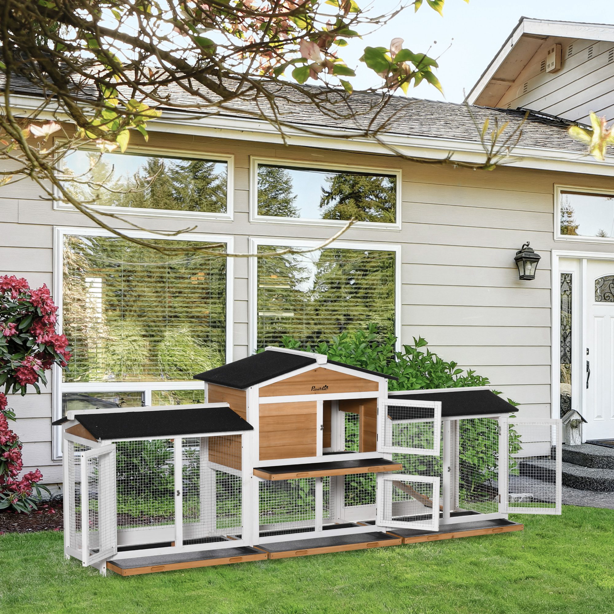 PawHut Kaninchenstall mit Freilauf bunt 230L x 53B x 93,5H cm