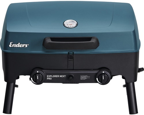 Enders Explorer Next Pro tafelgrill, 47 x 58 x 80 cm, 2 branders, 50 mbar, blauw, inclusief uitneembare vetopvangbak