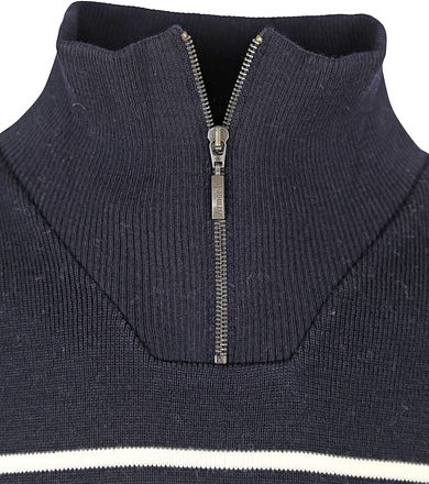 Armor-Lux Camionneur Half Zip Trui Wol Strepen Navy 75735-429 kopen