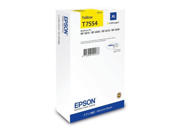 Epson T7554 - 39 ml - XL-størrelse - gul - original - blekkpatron - for WorkForce Pro WF-8090, WF-8090 D3TWC, WF-8090DW, WF-8590, WF-8590DWF