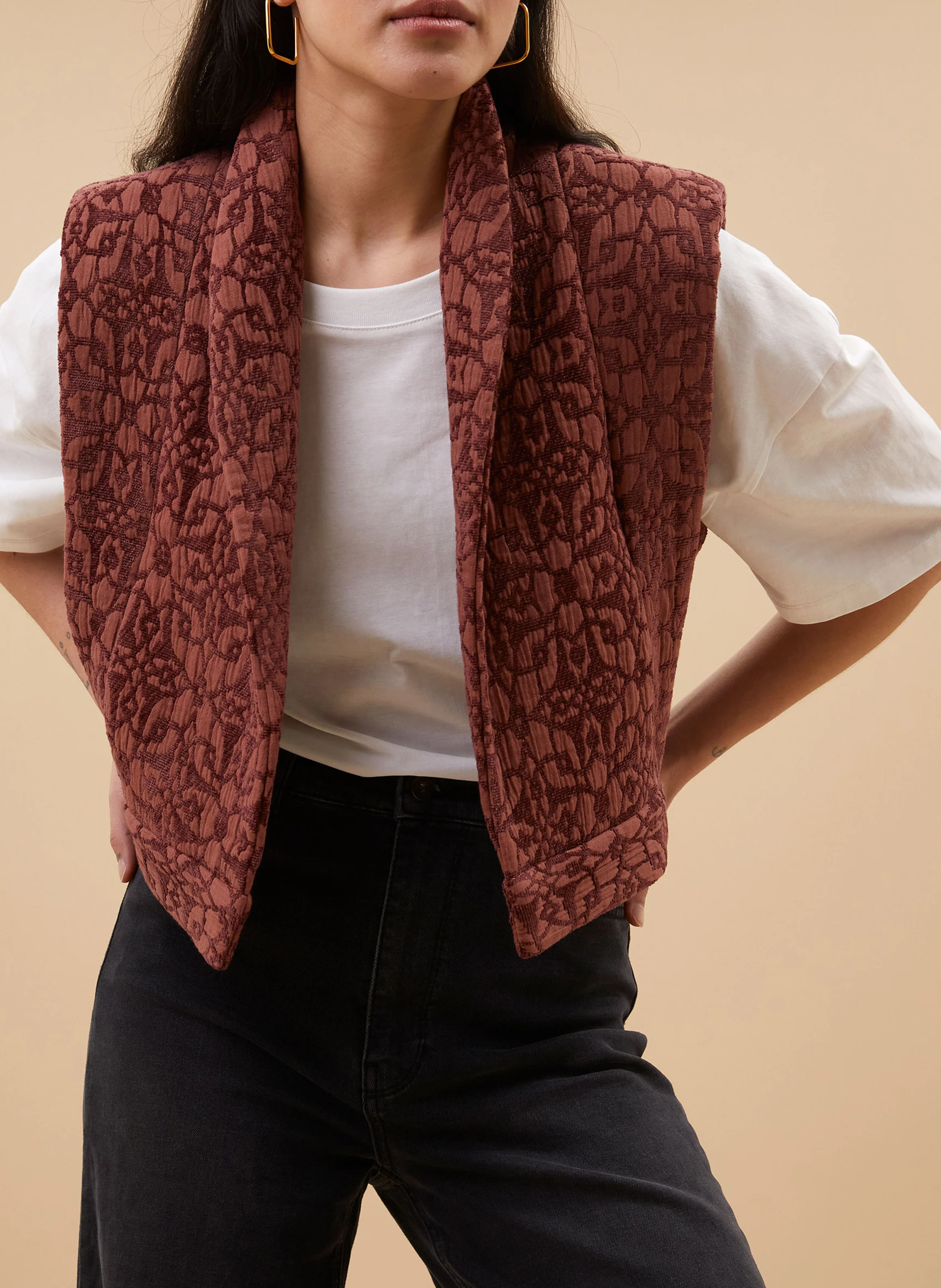 SOMNI - Veste col châle droite en coton mélangé | Marron