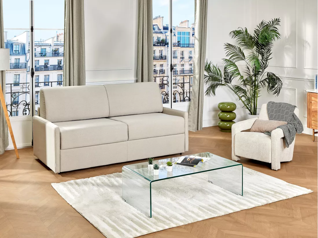 Table basse en verre trempé courbé - Transparent - ALONZO