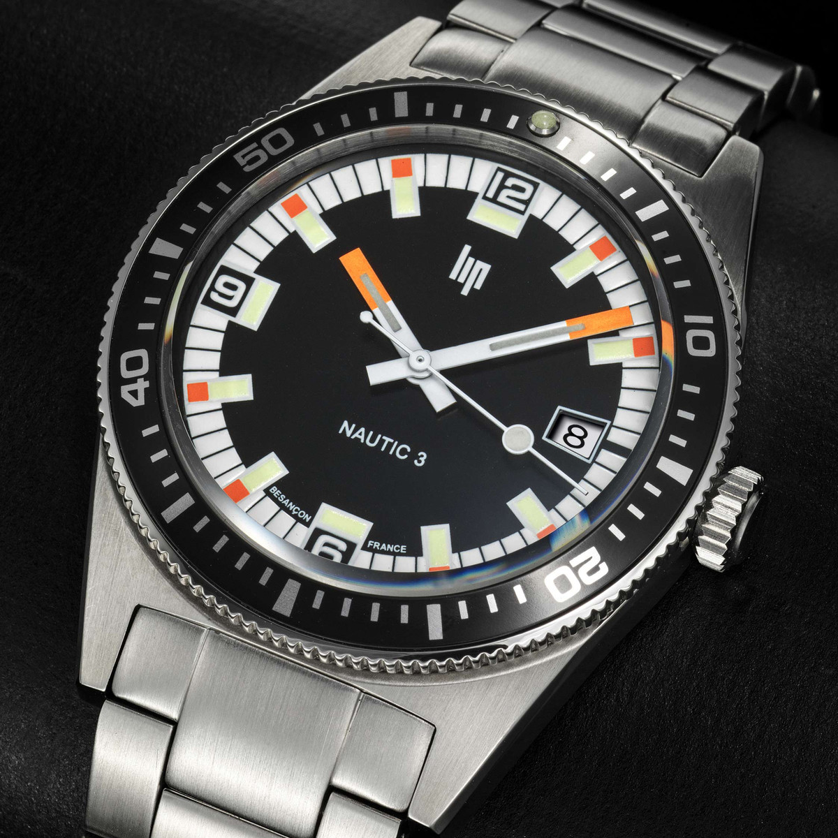 Montre LIP homme automatique, bracelet métal argent