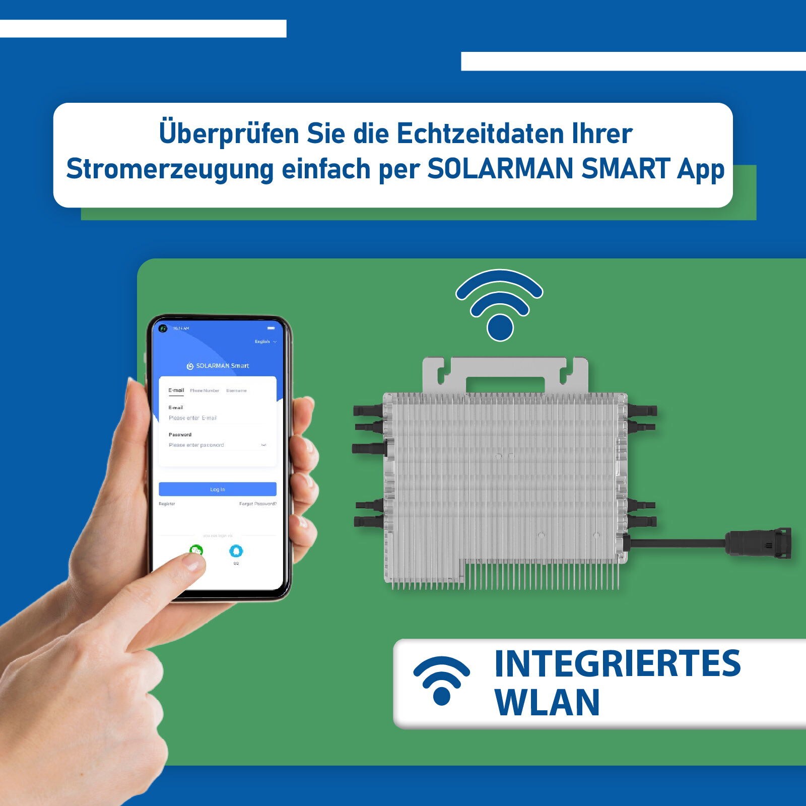 Epp Balkonkraftwerk Komplettset 2000W Bifazial | Deye Wechselrichter 2000W | Photovoltaik Solaranlage mit 5m Wielandstecker