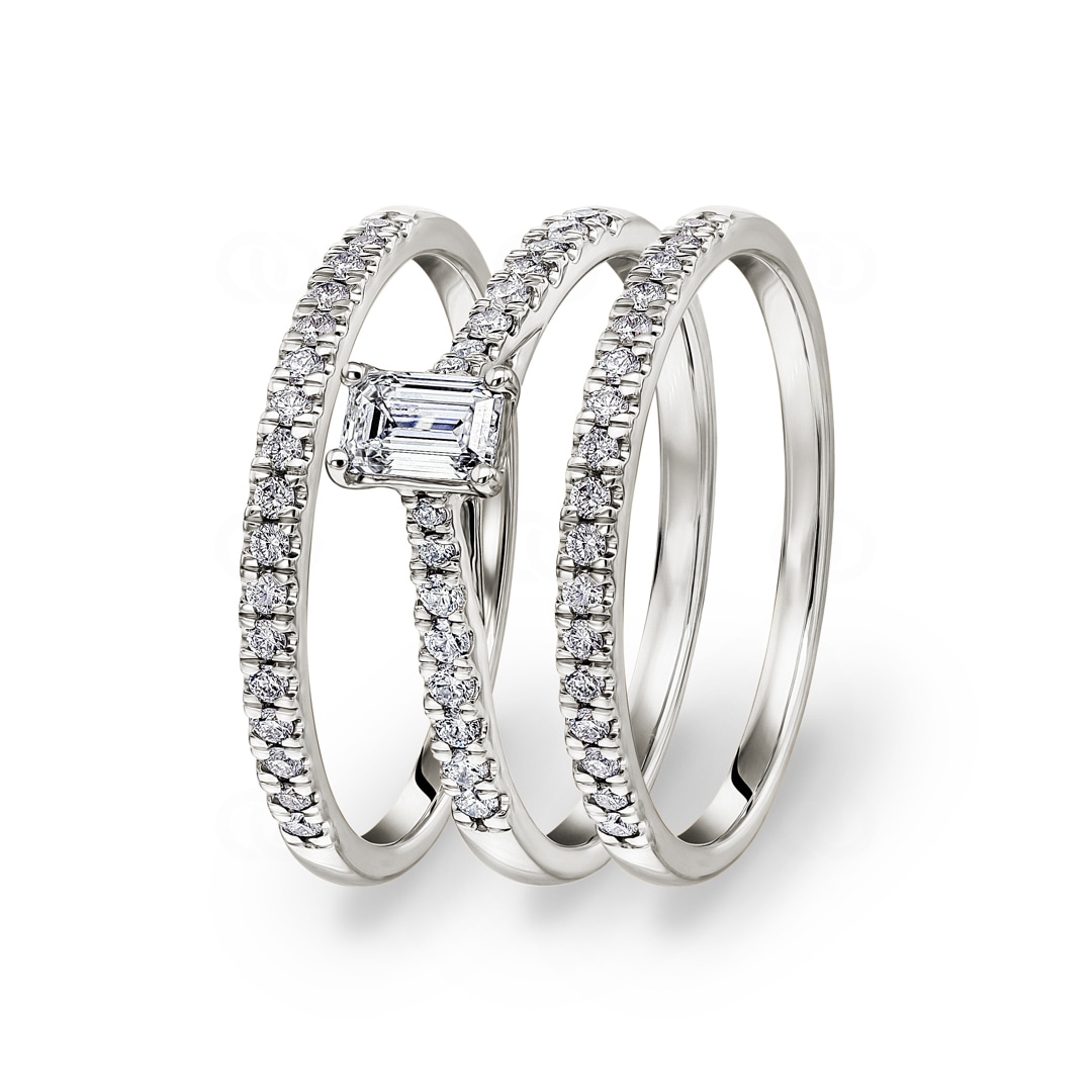 Verlobungsring mit Beisteckringen 750/18 K Weissgold mit Diamanten 0.75 ct H/si
