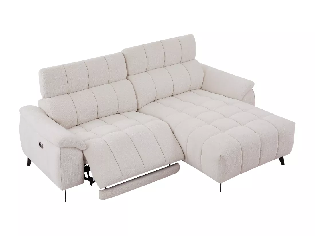 Canapé d'angle droit relax électrique en tissu texturé beige CELTIMO
