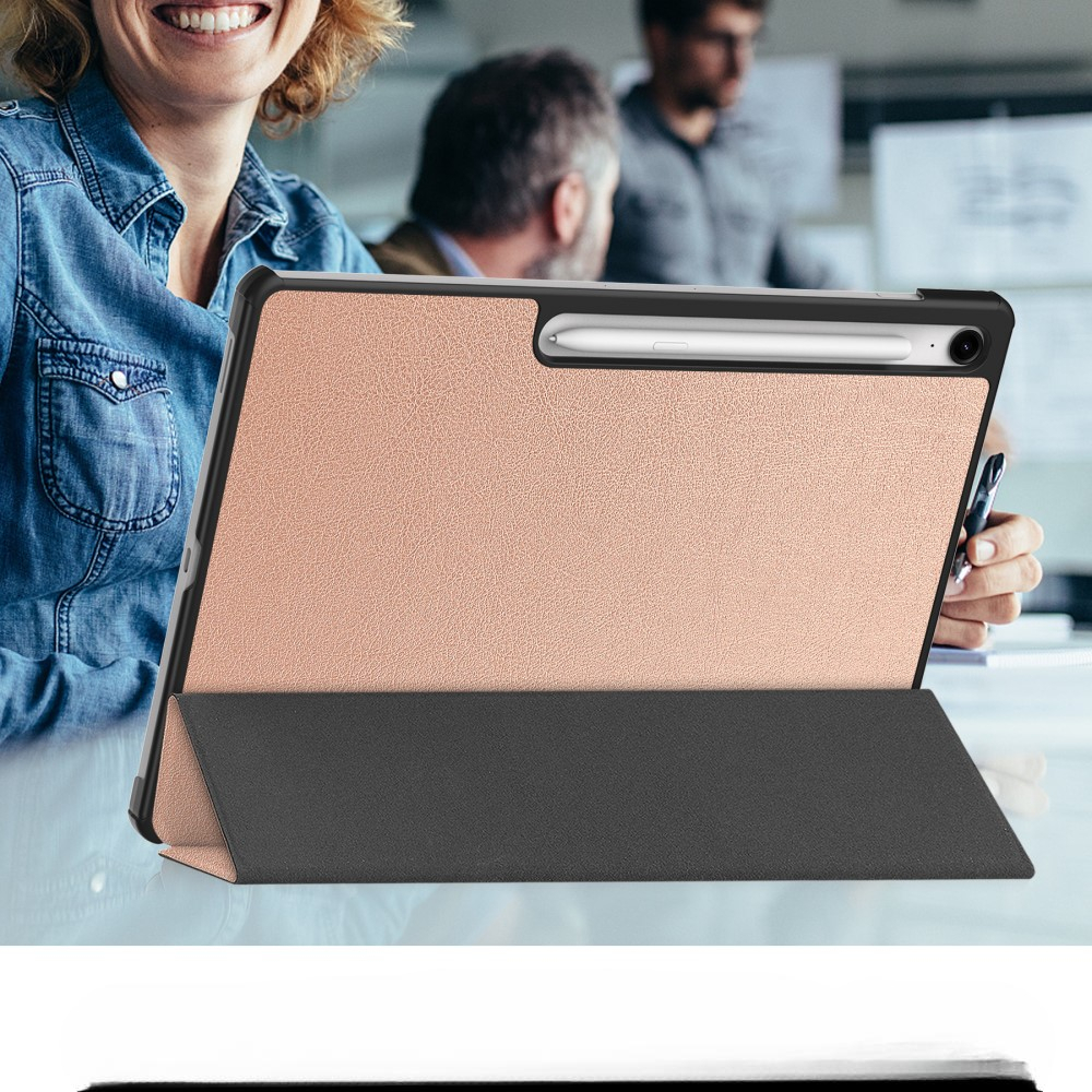 Samsung Galaxy Tab S10 FE  Plus Flipcase Hülle Ledertasche mit Aufstellfunktion Litchi Look   S-Pen Halterung - Roségold