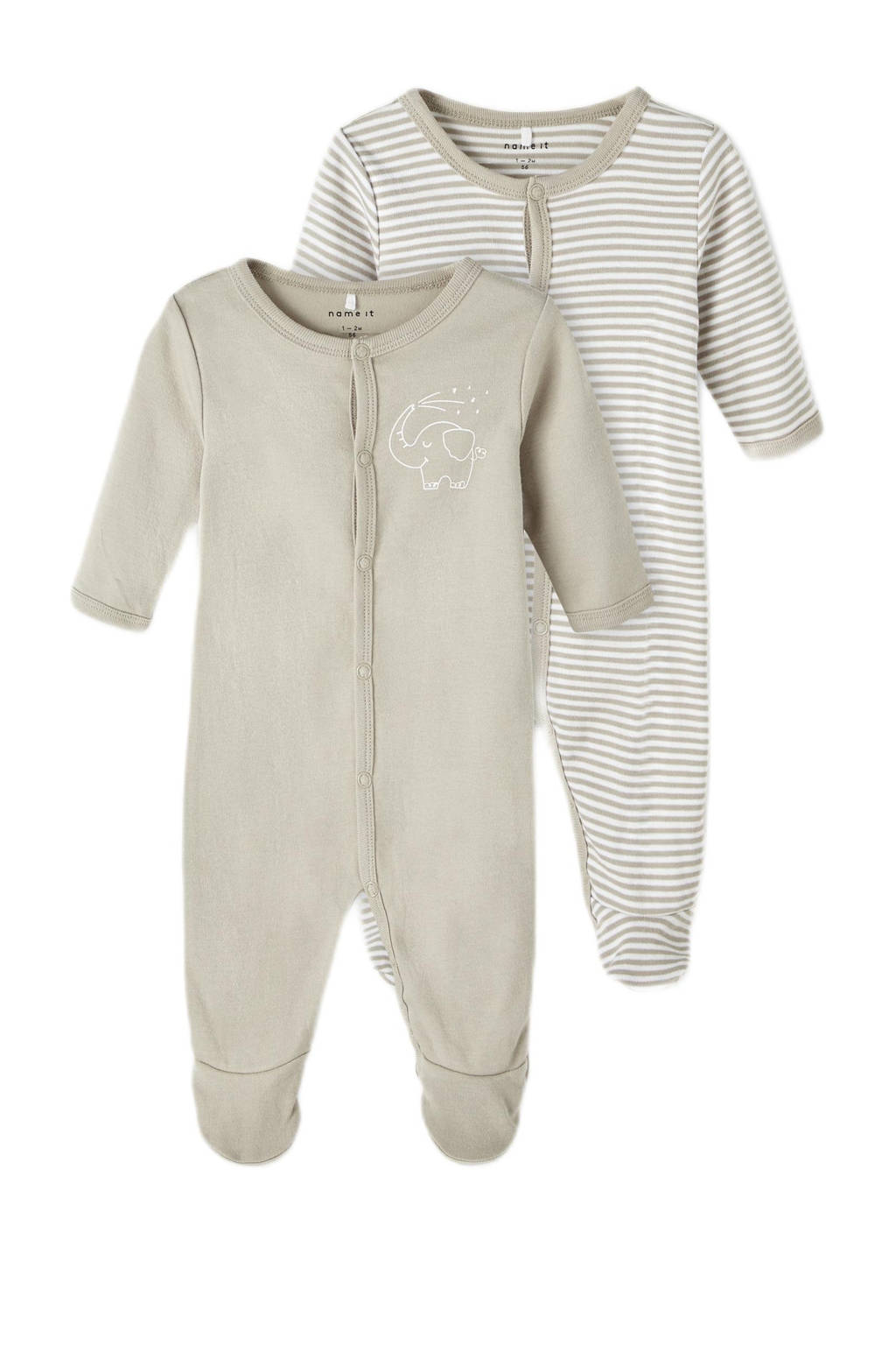 NAME IT baby pyjama NBNNIGHTSUIT - set van 2 met streepdessin grijsgroen