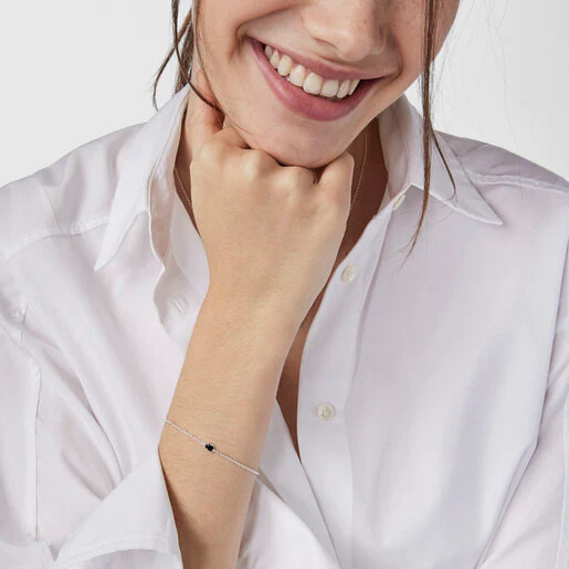 Pulseira de prata com ônix de 0,4 cm. TOUS Mini Onyx