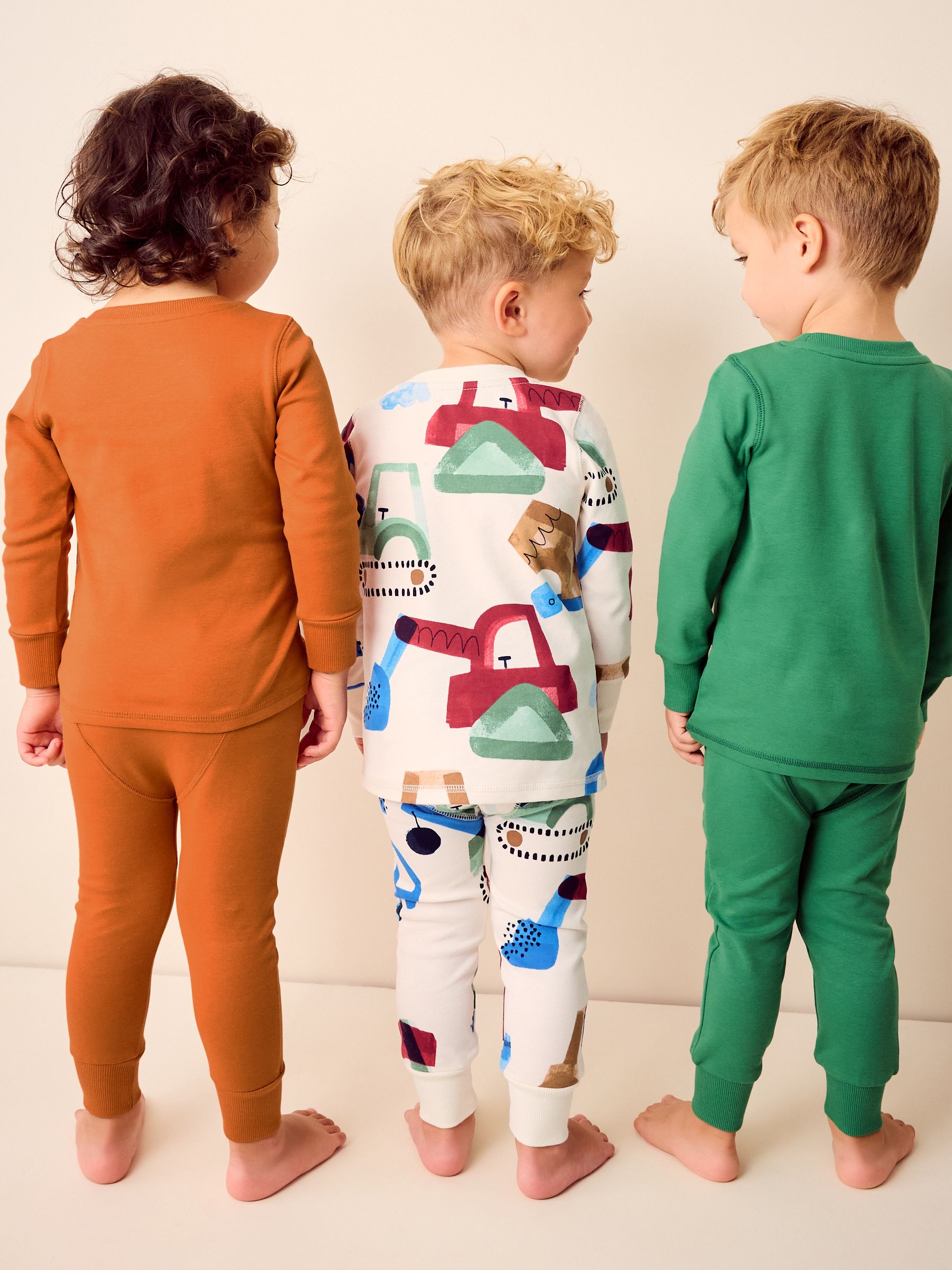 Groen/oranje transport - Mini Knusse Pyjama's 3 Set (9mnd-10jr)