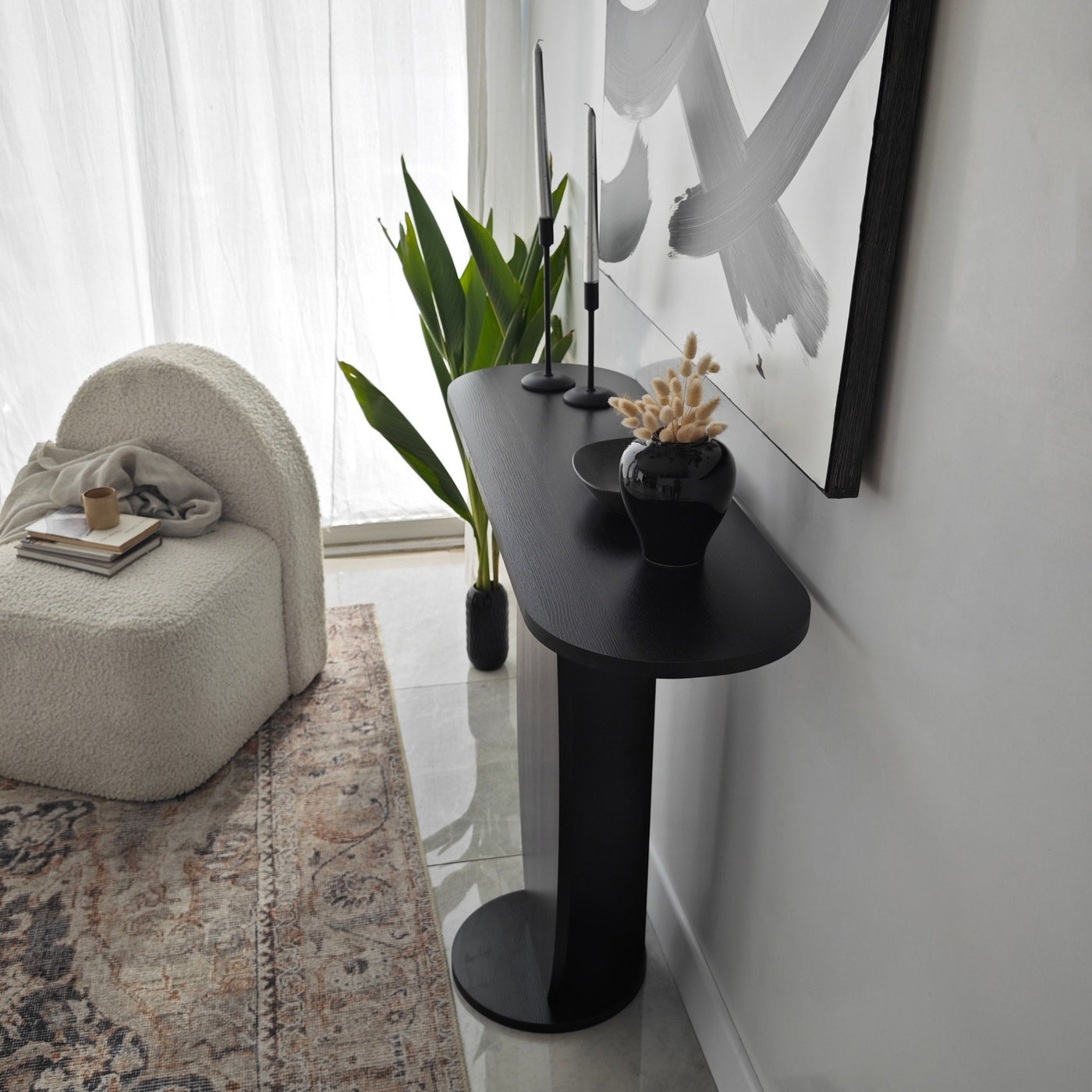 Giga Meubel - Sidetable Antraciet Hout - 100x30x81cm - Ellittica