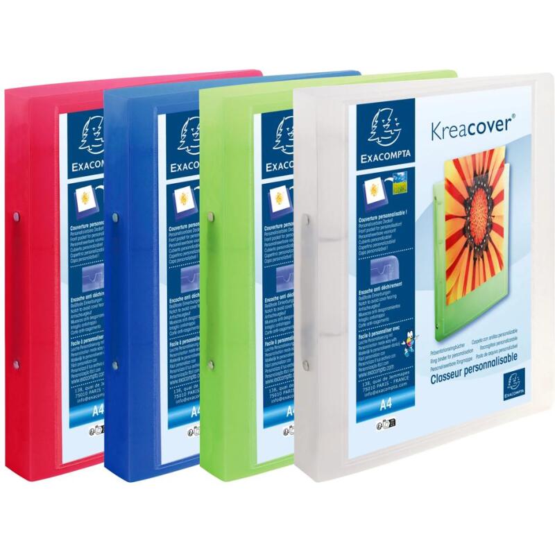 Classeur 2 anneaux plastifié Exacompta Kreacover® personnalisable A4 maxi - Dos 4 cm couleurs assorties