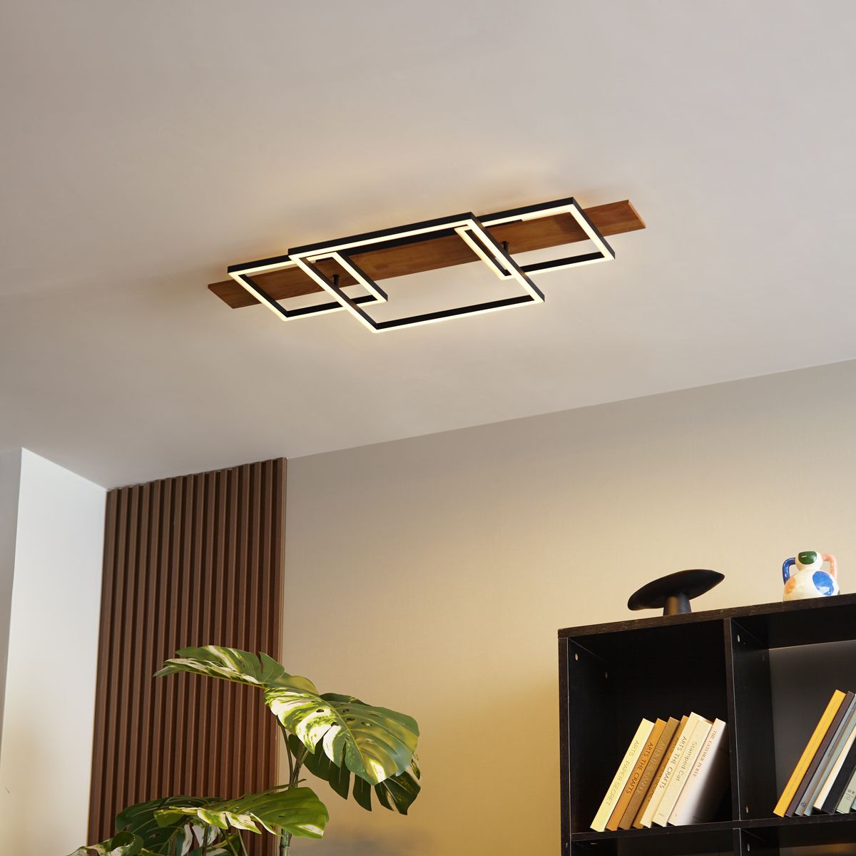 Design plafondlamp zwart vierkant incl. LED 3-staps dimbaar 3-lichts - Nimue
