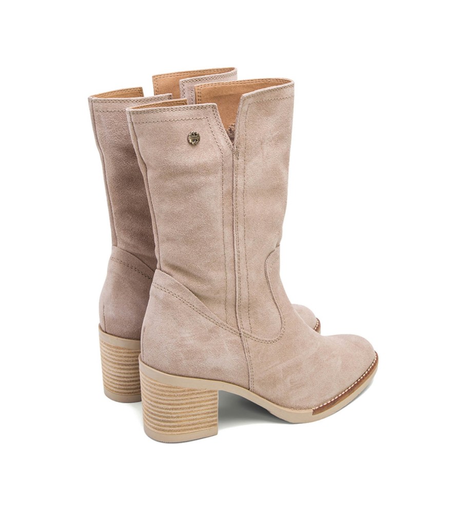 Botas Porronet Nia em couro bege - Altura do salto: 6,5 cm -