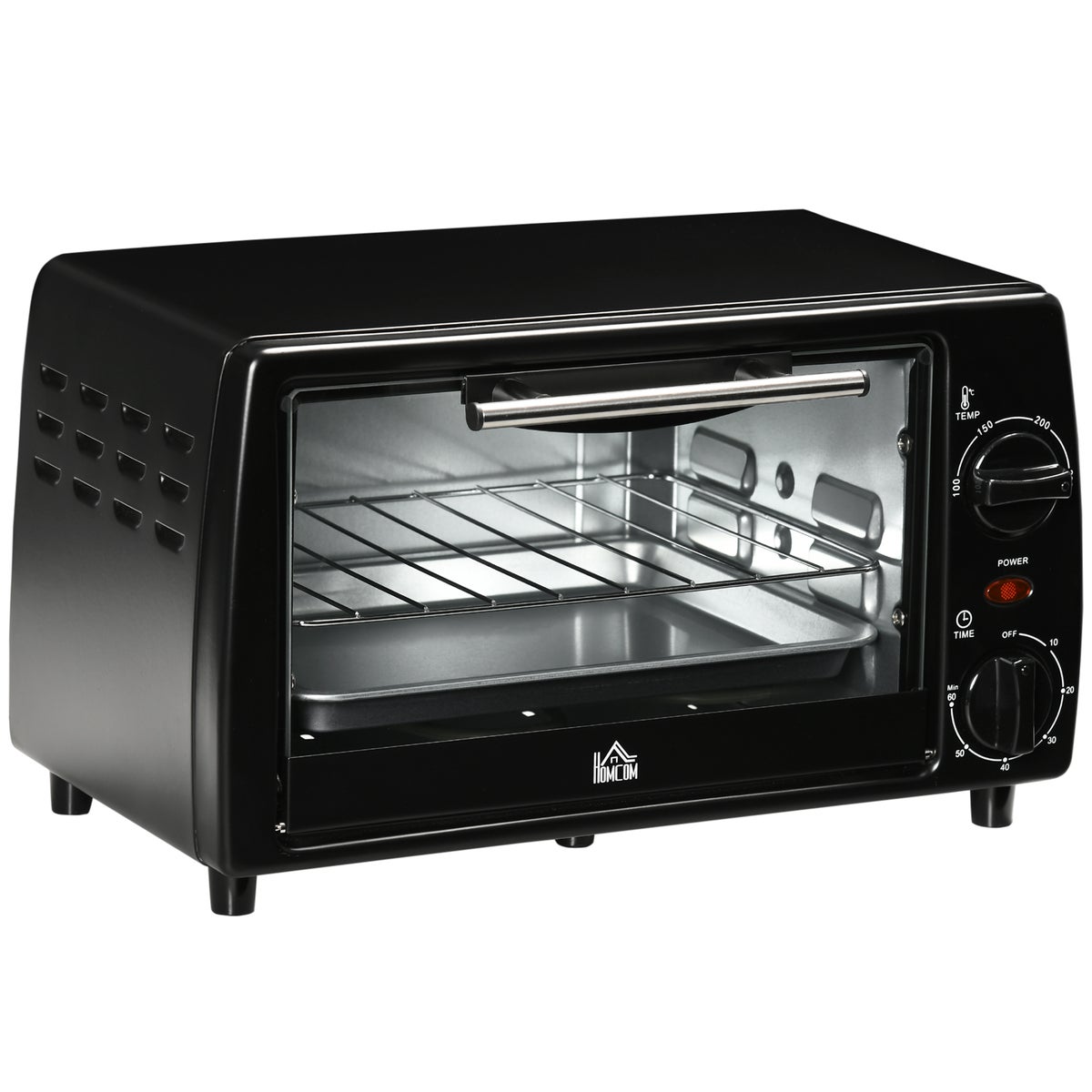 HOMCOM Mini Oven, 10 Liter, 750W, met temperatuur tot 230 ℃, 60 minuten timer, 36,5x26x22 cm, metaal, zwart