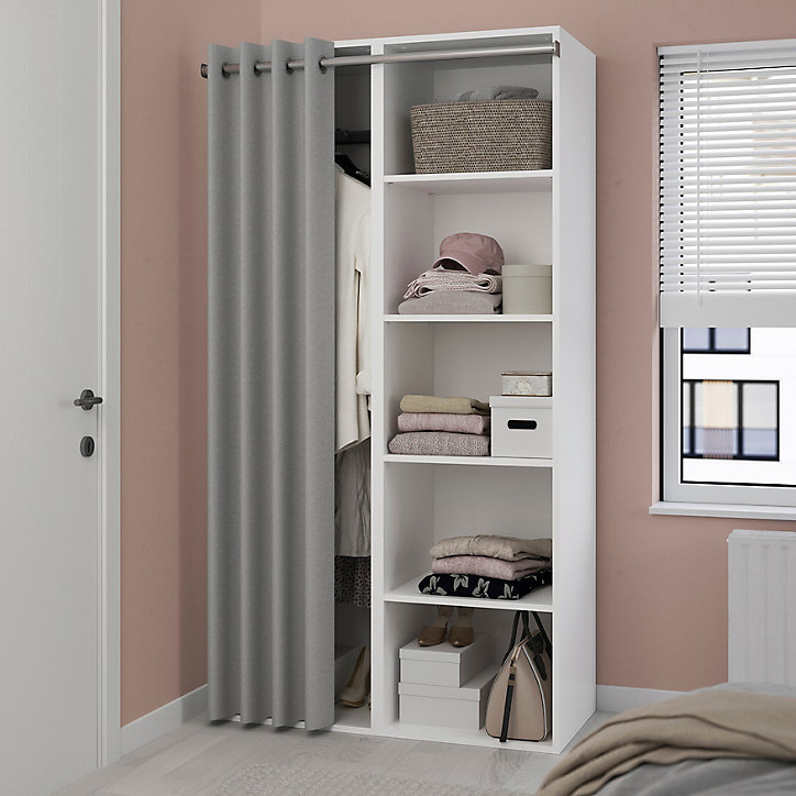 Dressing blanc avec rideau et tringle coulissante GoodHome Atomia H. 187,5 x L. 100 x P. 50,5 cm