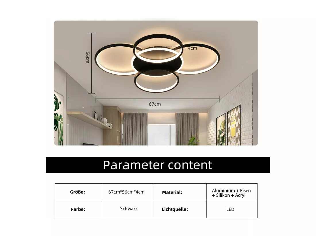 NETTLIFE Plafonnier LED salon dimmable 70W avec télécommande 5 anneaux blanc moderne acrylique