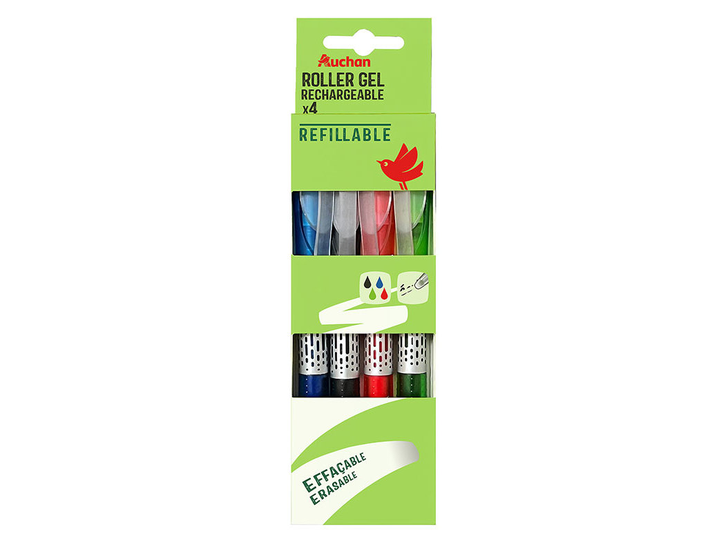 CANETA ROLLER DE GEL AUCHAN APAGÁVEL 4 UNIDADES SORTIDAS