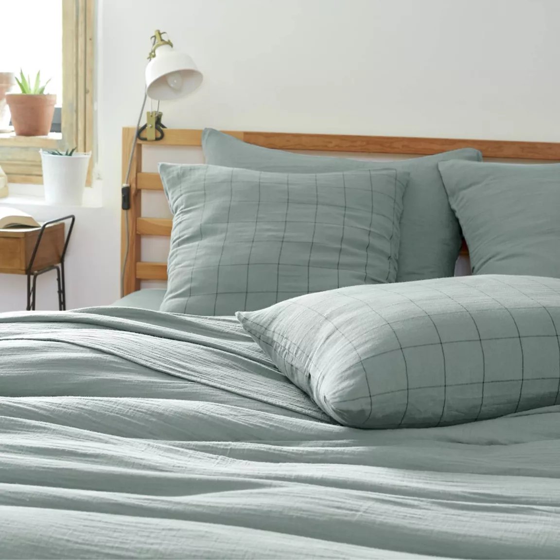 Housse de couette gaze de coton (260 x 240 cm) Gaïa Match Vert eucalyptus