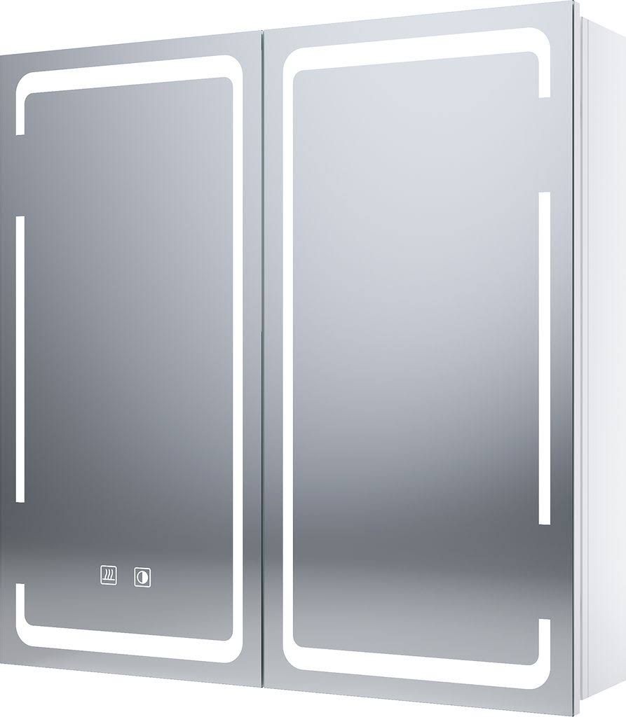 SONNI 2-türiger Spiegelschrank aus Metall mit dimmbarer Doppel-Touch-Schalter-LED-Beleuchtung