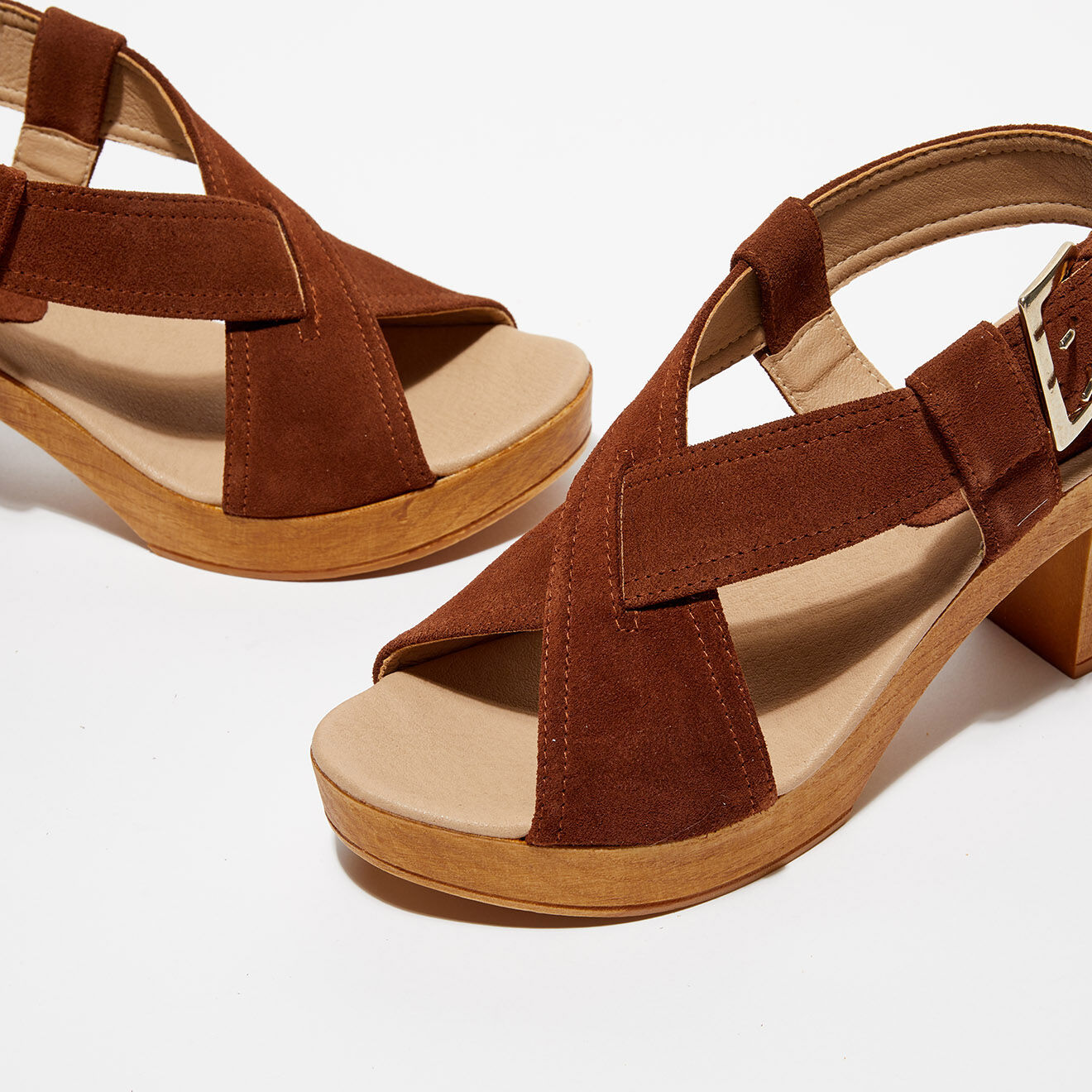Apologie Studio Sandales sabots en Velours de Cuir Marta marron - Talon 8 cm