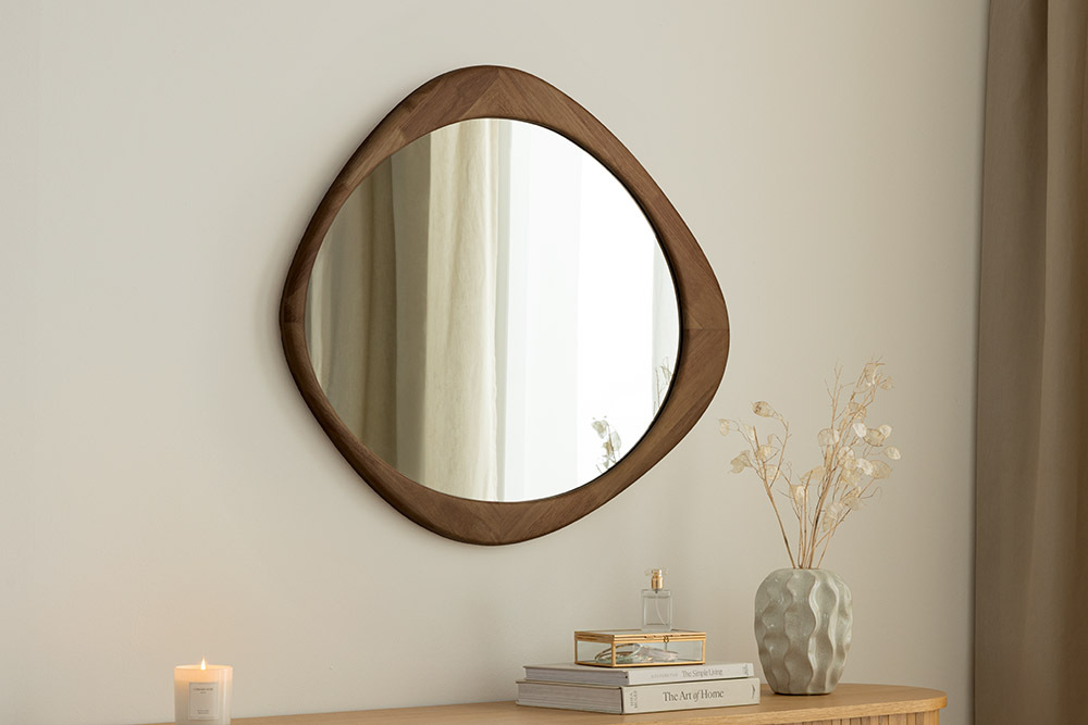 Massiver Wandspiegel ORGANIC 90cm braun Walnussholz-Design