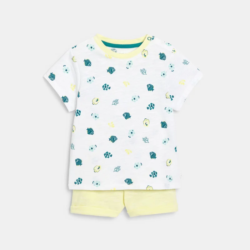 T-shirt océan et short en maille fantaisie jaune bébé garçon Jaune