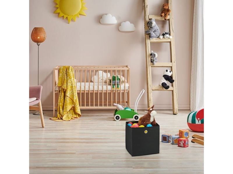 relaxdays Aufbewahrungsbox 4er Set Schwarz Regalaufbewahrungsbox für das Kinderzimmer