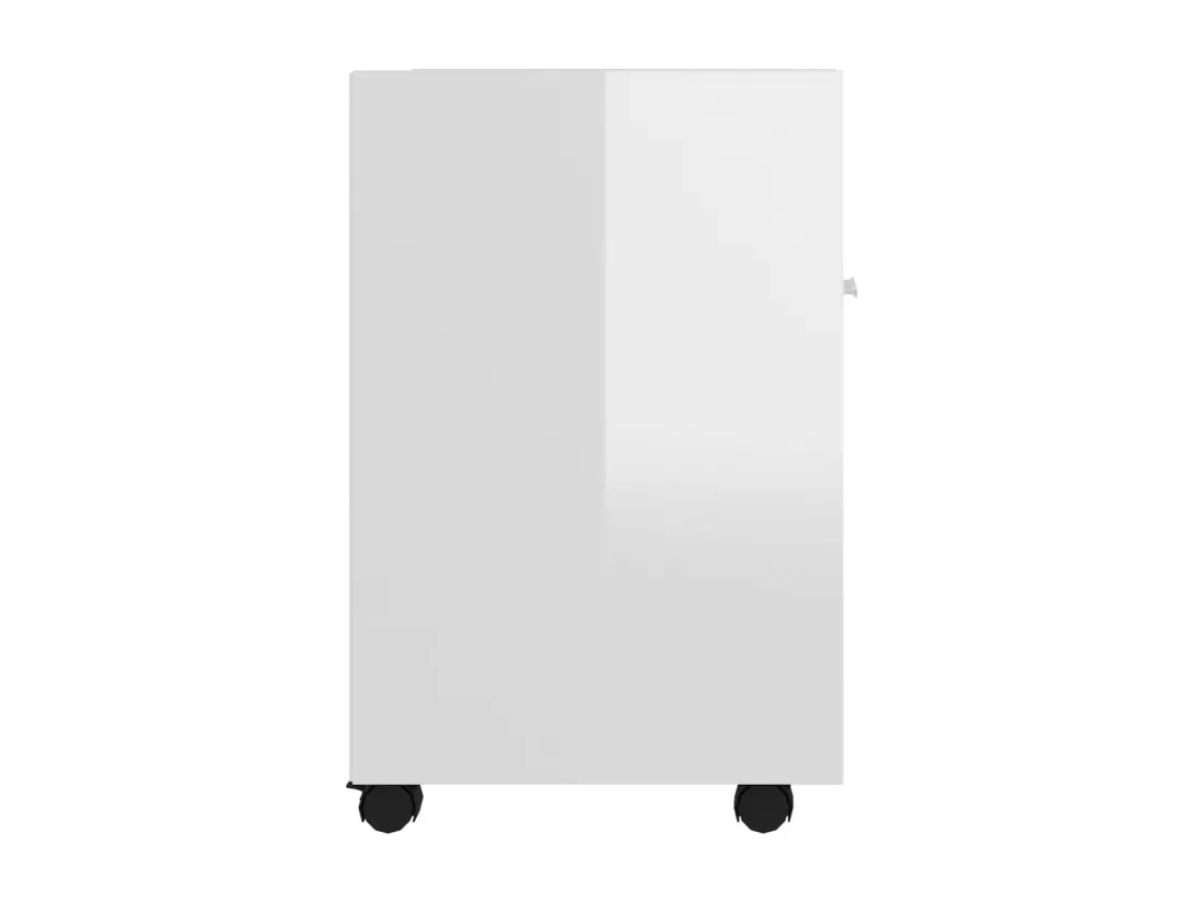 Armoire latérale avec roues Blanc brillant Bois d'ingénierie