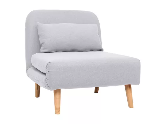 Fauteuil convertible scandinave en tissu gris clair et bois clair AMIKO