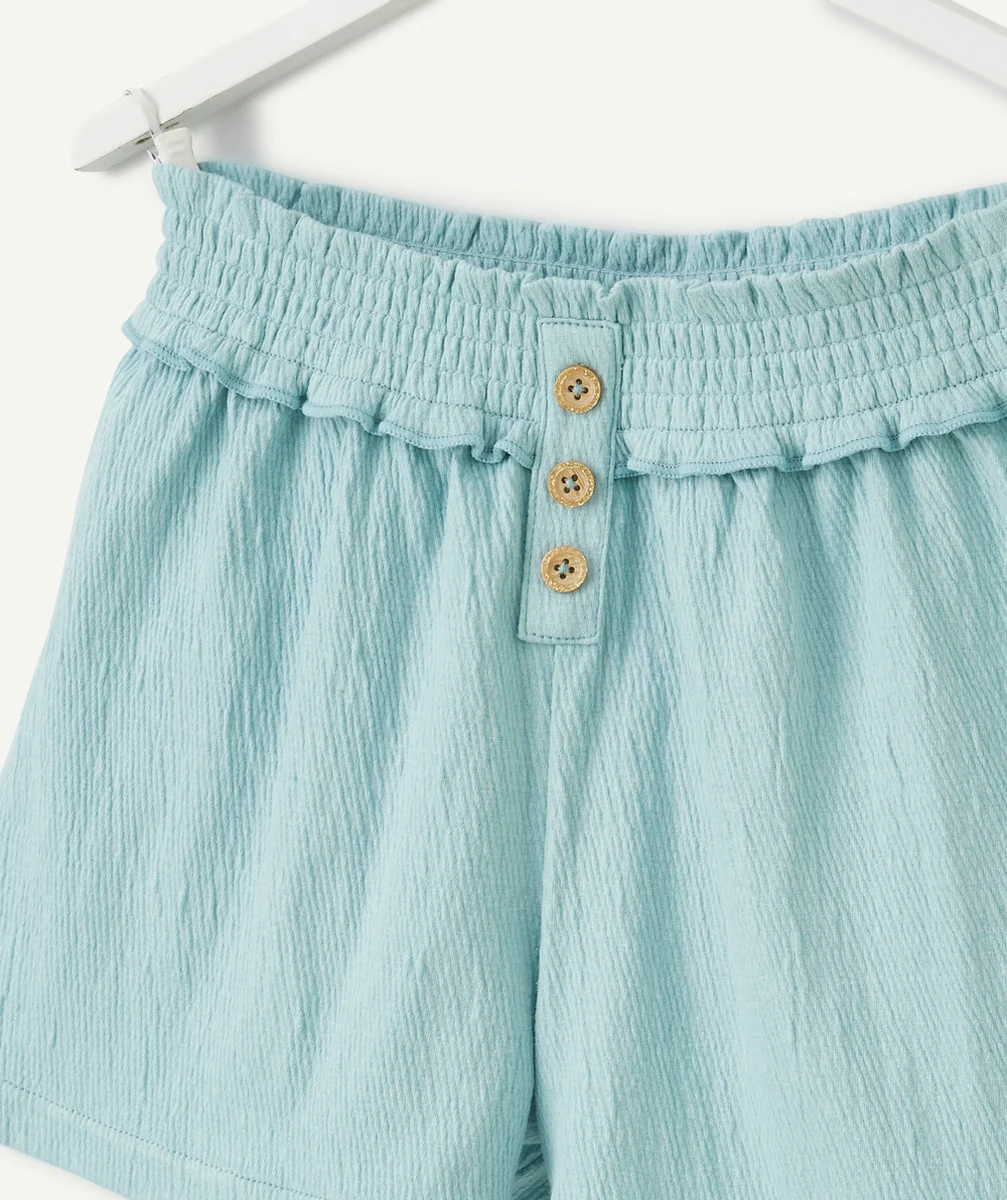 short en maille fille bleu vert avec taille élastiquée
