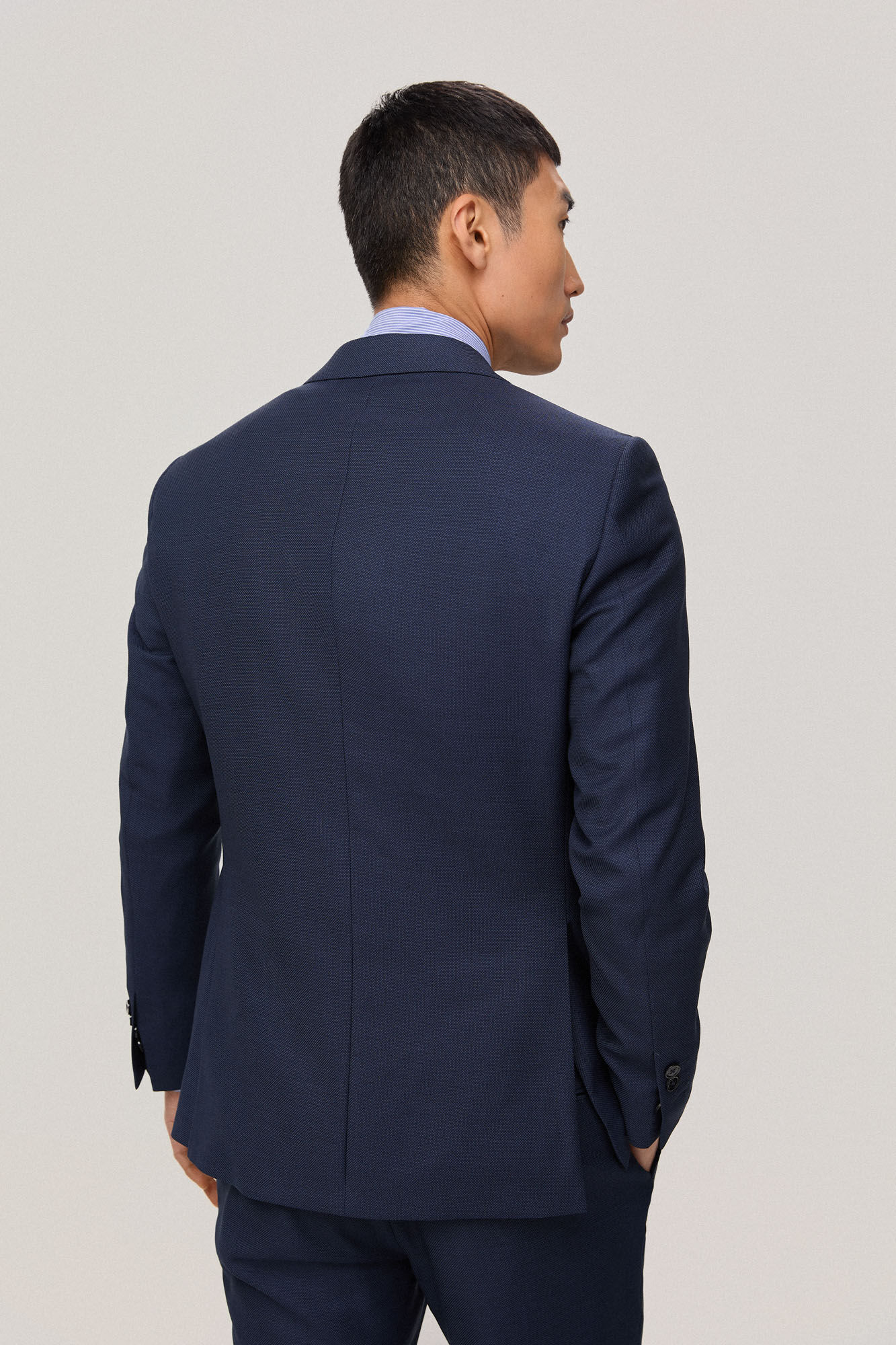 Terno estilo americano com estampa de olho de perdiz, modelagem slim fit - Azul