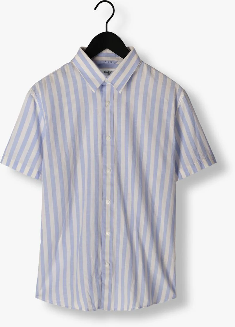 SELECTED HOMME blauw/wit gestreepte selected homme casual overhemd slhslimnew-linen shirts ss classic w