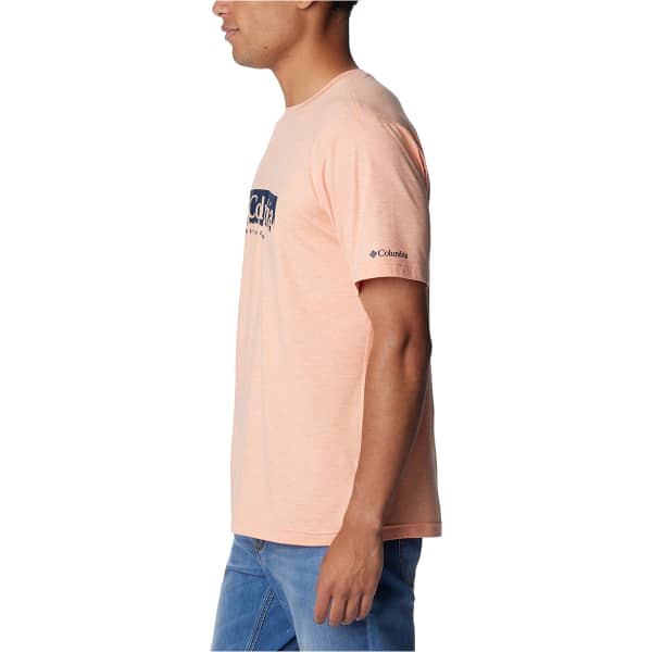 T-shirt randonnée COLUMBIA KWICK HIKE GRAPHIC SHORT SLEEVE TEE APRICOT FIZZ HEATHER/CSC BOX TREELINE