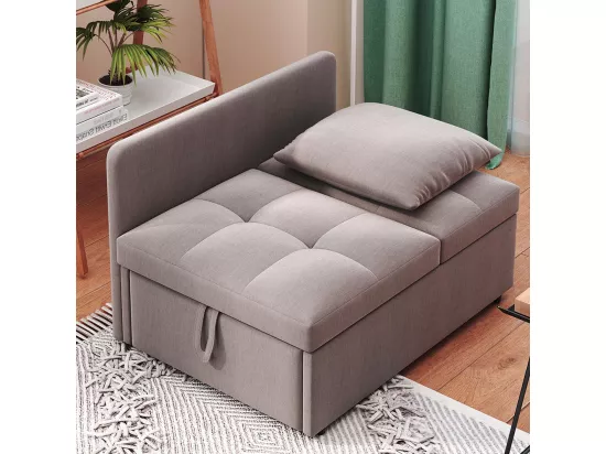 Lit banquette lit rembourré 3 en 1 Canapé-lit multifonction en lin avec dossier réglable pour les petites pièces gris