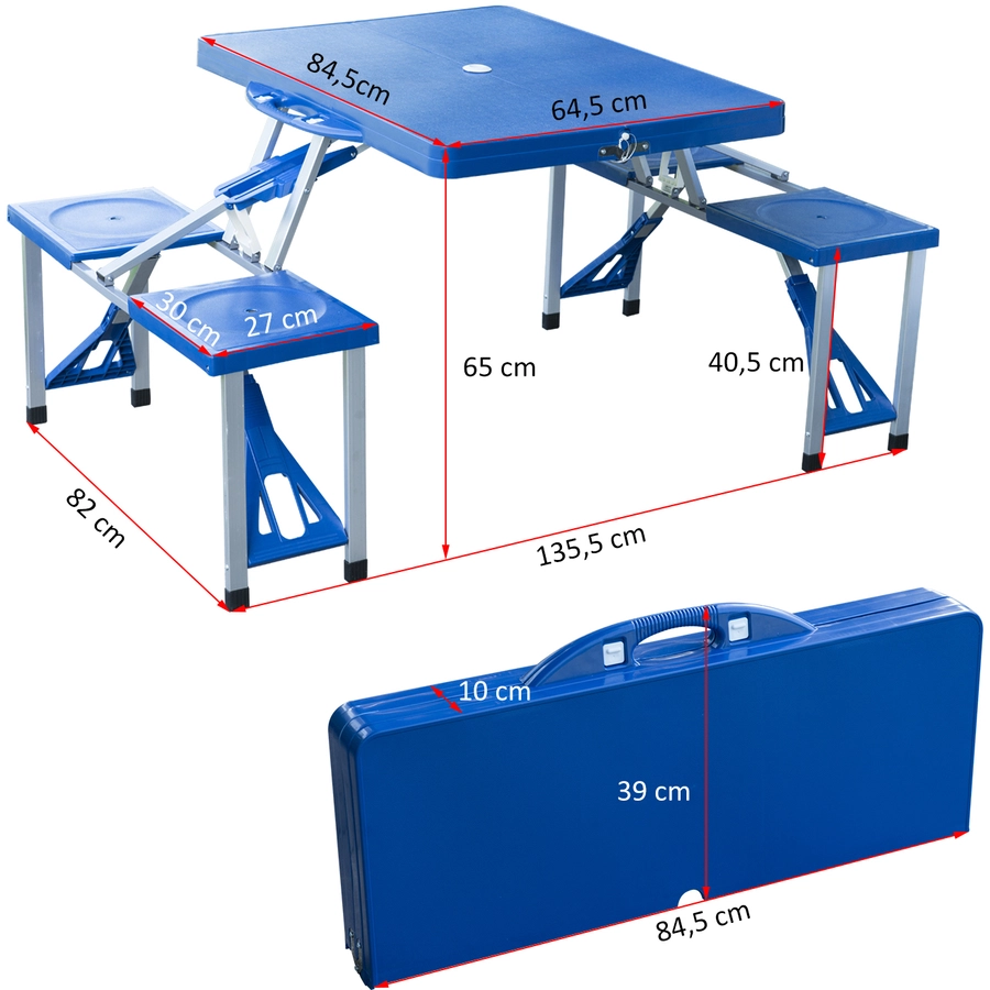 Outsunny Campingtisch mit 4 Sitzer blau