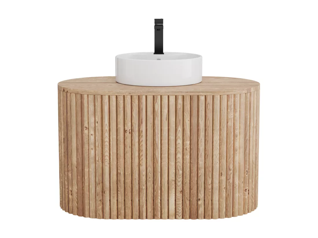 Meuble de salle de bain suspendu en teck avec vasque ronde - 90 cm - TOWARI