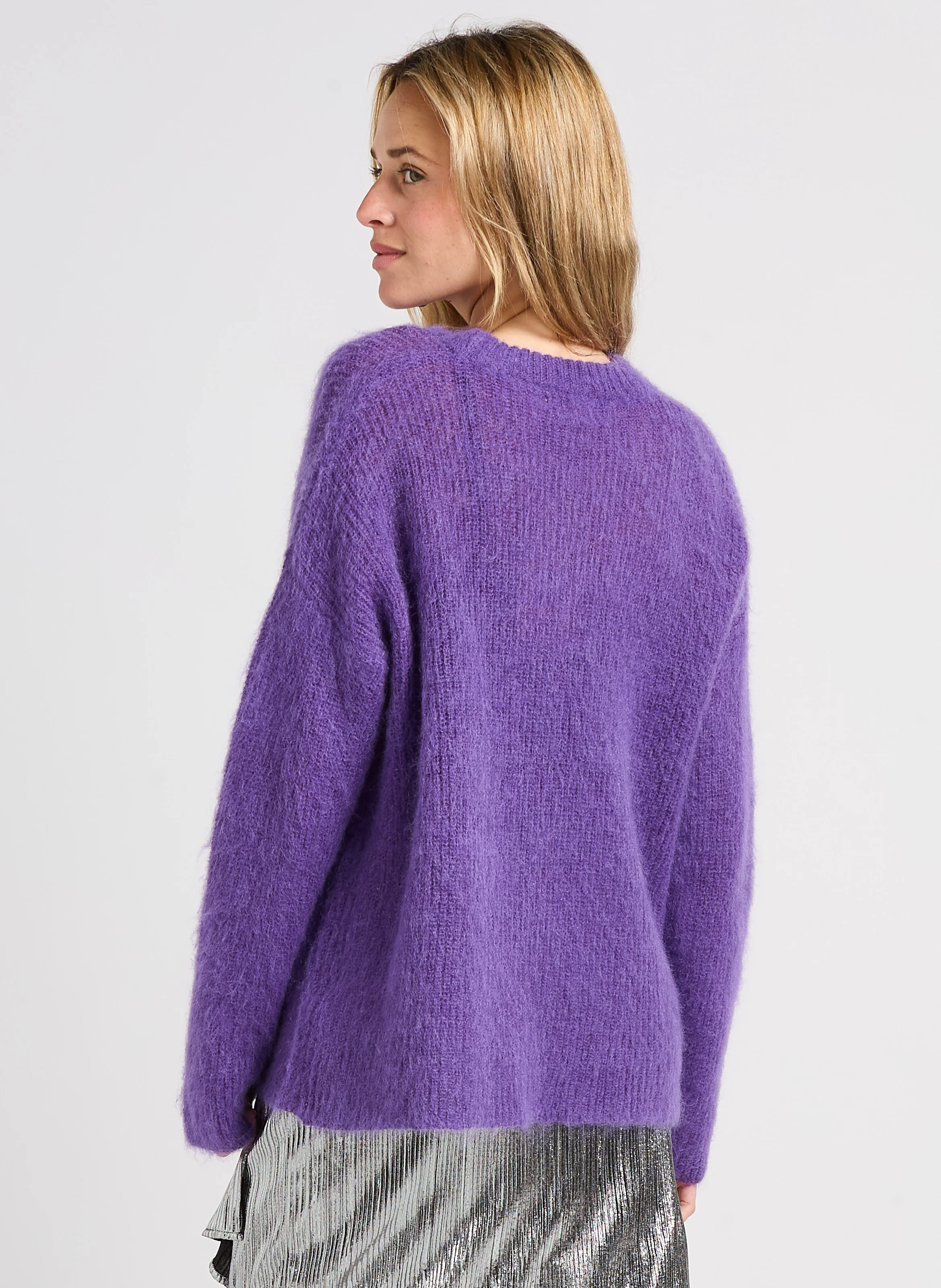 PASSION - Pull ample col rond en laine mélangée | Violet