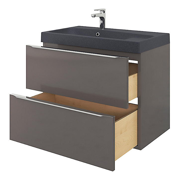 Meuble sous vasque à suspendre GoodHome Imandra gris 80 cm + Plan vasque noir GoodHome Mila 80 cm